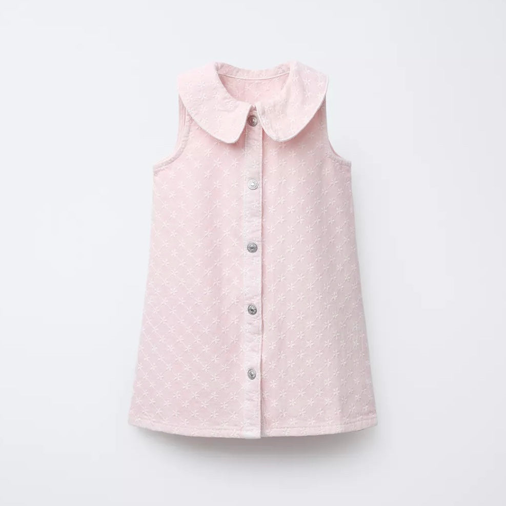 Vestido Sarga Flores Bordado