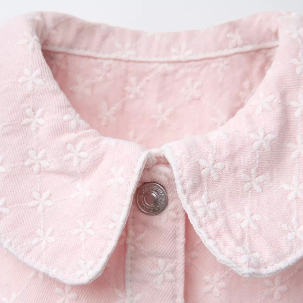 Vestido Sarga Flores Bordado