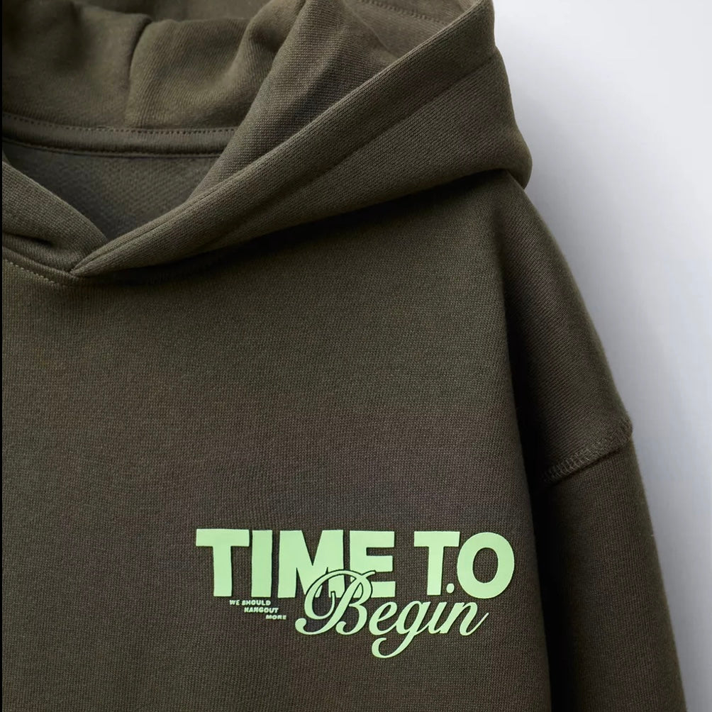 Sudadera Capucha Estampado Texto Relieve