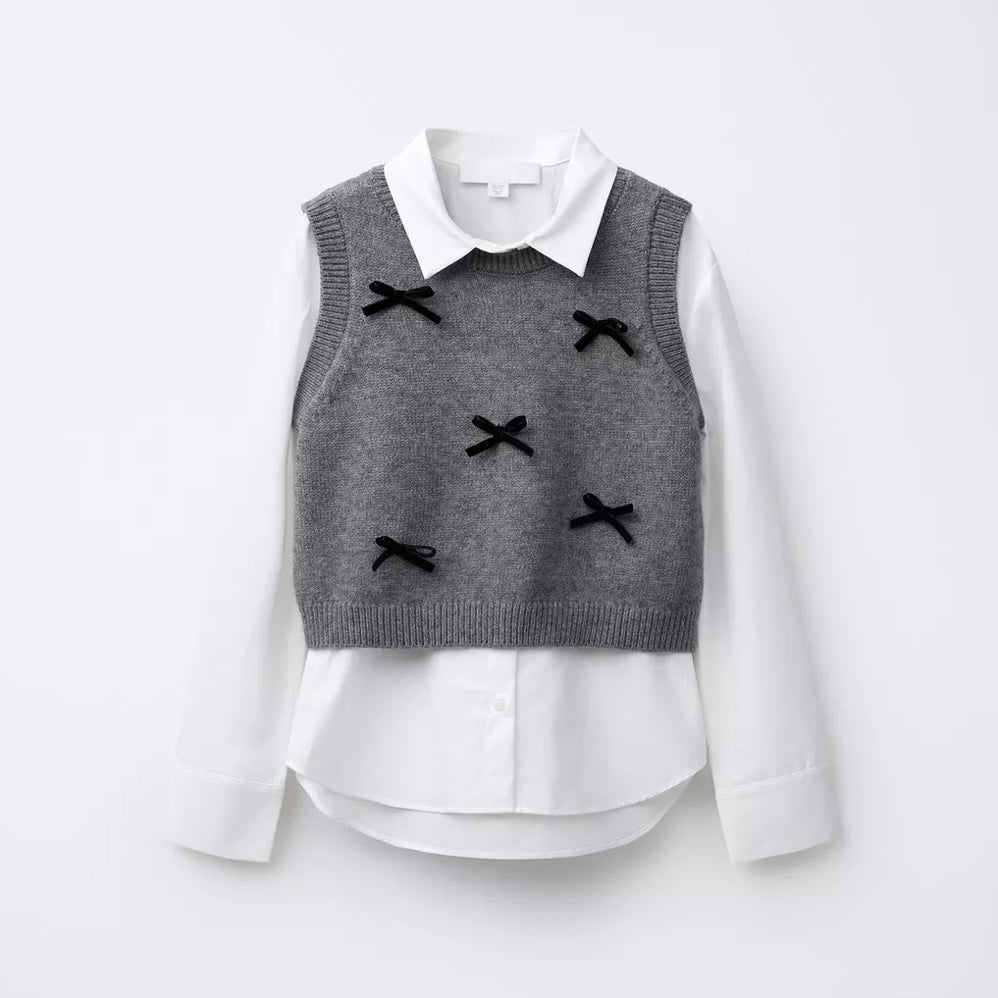 Conjunto Popelin Chaleco Punto Lazos Velvet