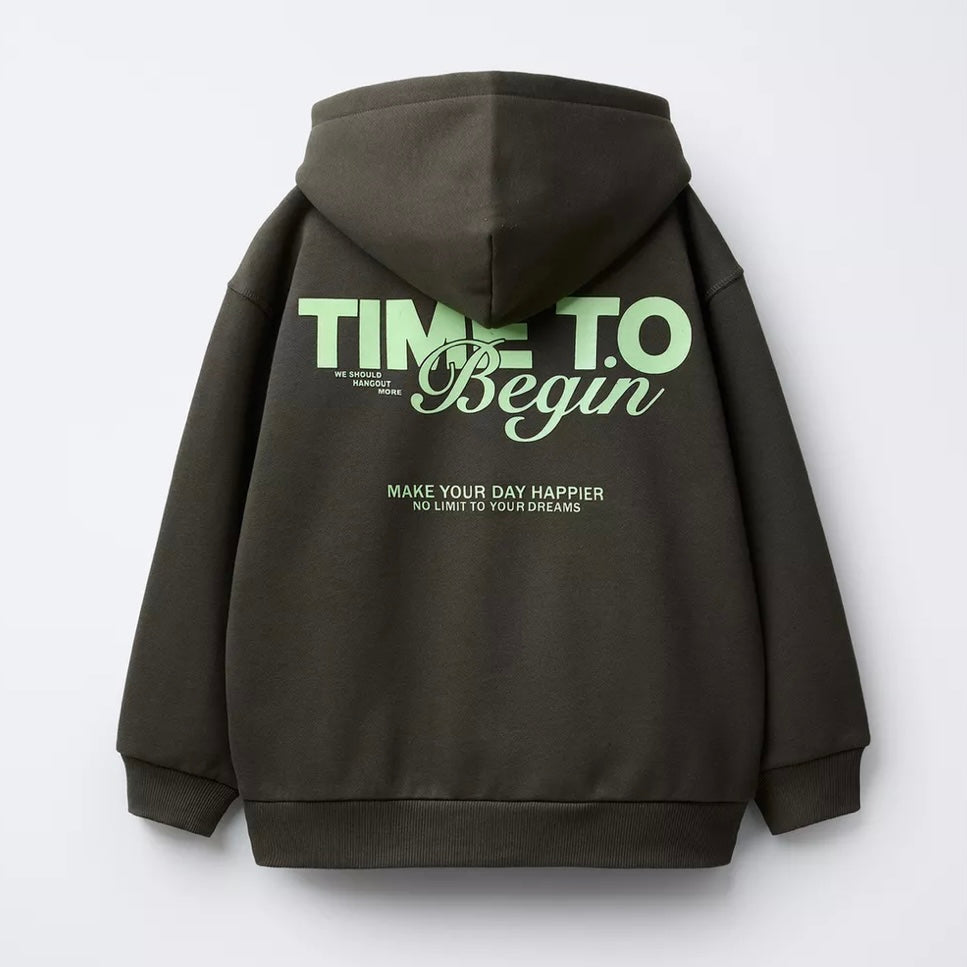 Sudadera Capucha Estampado Texto Relieve